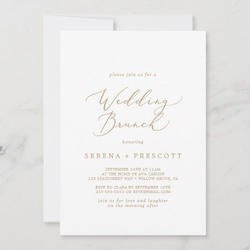 Delicate Gold Calligraphy Wedding Brunch Invitation