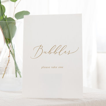 Delicate Gold Calligraphy Wedding Bubbles Pedestal Sign