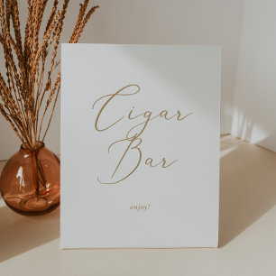 Delicate Gold Calligraphy Wedding Cigar Bar Pedestal Sign