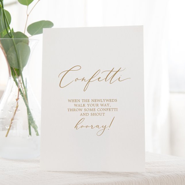 Delicate Gold Calligraphy Wedding Confetti Toss Pedestal Sign (Creator Uploaded)