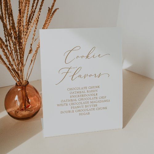 Delicate Gold Calligraphy Wedding Cookie Flavors Pedestal Sign