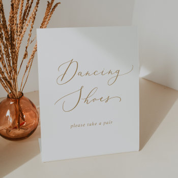 Delicate Gold Calligraphy Wedding Dancing Shoes Pedestal Sign by FreshAndYummy at Zazzle