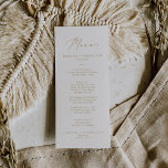 Delicate Gold Calligraphy Wedding Dinner Menu<br><div class="desc">This delicate gold calligraphy wedding dinner menu card is perfect for a modern wedding. The romantic minimalist design features lovely and elegant champagne golden yellow typography on a white background with a clean and simple look. This menu can be used for a wedding reception,  rehearsal dinner,  or any event.</div>