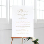 Delicate Gold Calligraphy Wedding Dinner Menu Foam Board<br><div class="desc">This delicate gold calligraphy wedding dinner menu foam board is perfect for a modern wedding. The romantic minimalist design features lovely and elegant champagne golden yellow typography on a white background with a clean and simple look. This menu can be used for a wedding reception, rehearsal dinner, or any event....</div>