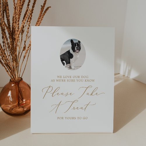 Delicate Gold Calligraphy Wedding Dog Treat Favor Pedestal Sign