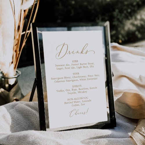Delicate Gold Calligraphy Wedding Drink Menu Sign