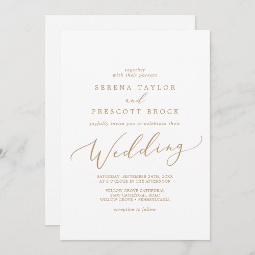 Delicate Gold Calligraphy Wedding Invitation