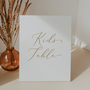 Delicate Gold Calligraphy Wedding Kids Table Pedestal Sign