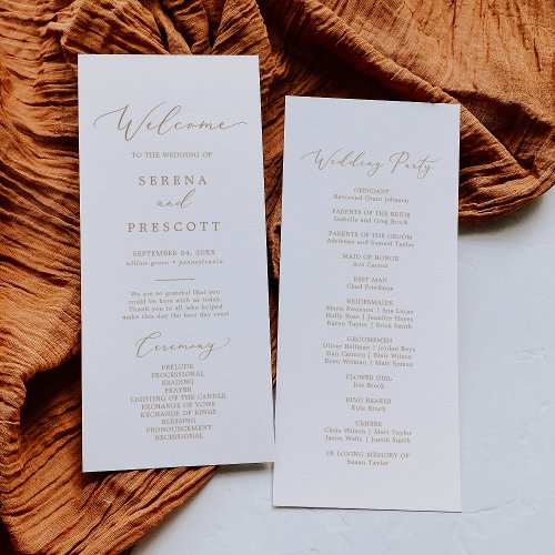 Delicate Gold Calligraphy Wedding Party Program