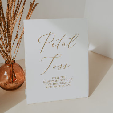 Delicate Gold Calligraphy Wedding Petal Toss Pedestal Sign