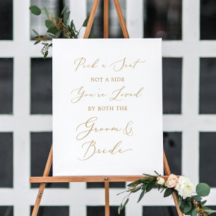 Delicate Gold Calligraphy Wedding Pick A Seat Foam Board
