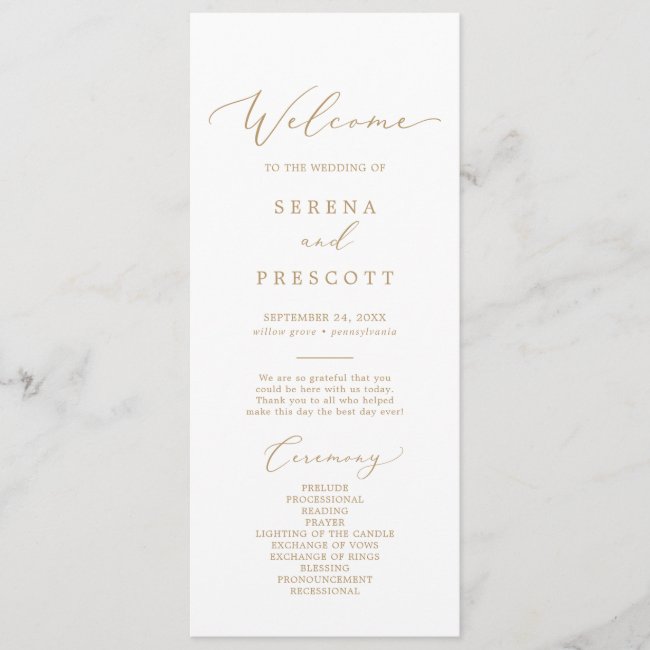 Delicate Gold Calligraphy Wedding Program
