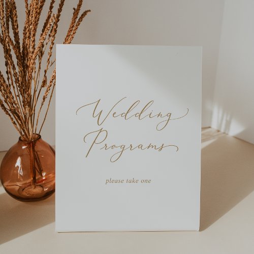 Delicate Gold Calligraphy Wedding Programs Pedestal Sign