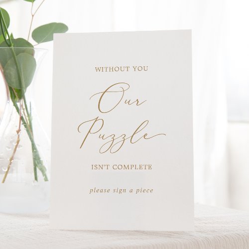 Delicate Gold Calligraphy Wedding Puzzle Guestbook Pedestal Sign