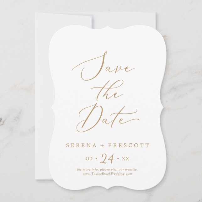 Delicate Gold Calligraphy Wedding Save The Date (Front)