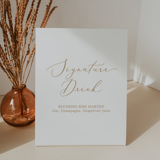 Delicate Gold Calligraphy Wedding Signature Drink Pedestal Sign (Creator Uploaded)