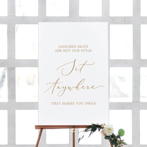 Delicate Gold Calligraphy Wedding Sit Anywhere Foam Board