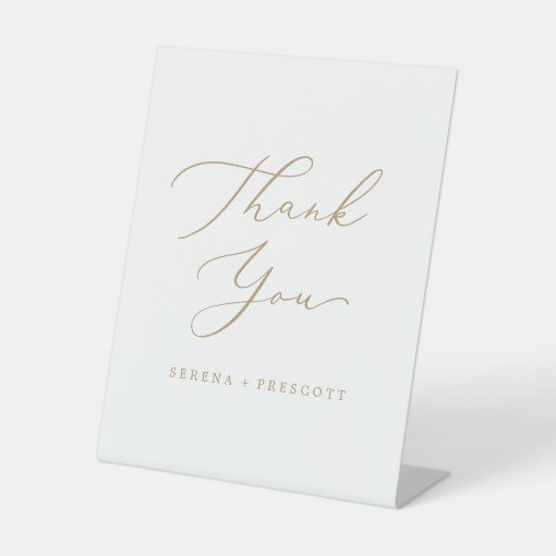 Delicate Gold Calligraphy Wedding Thank You Pedestal Sign Zazzle