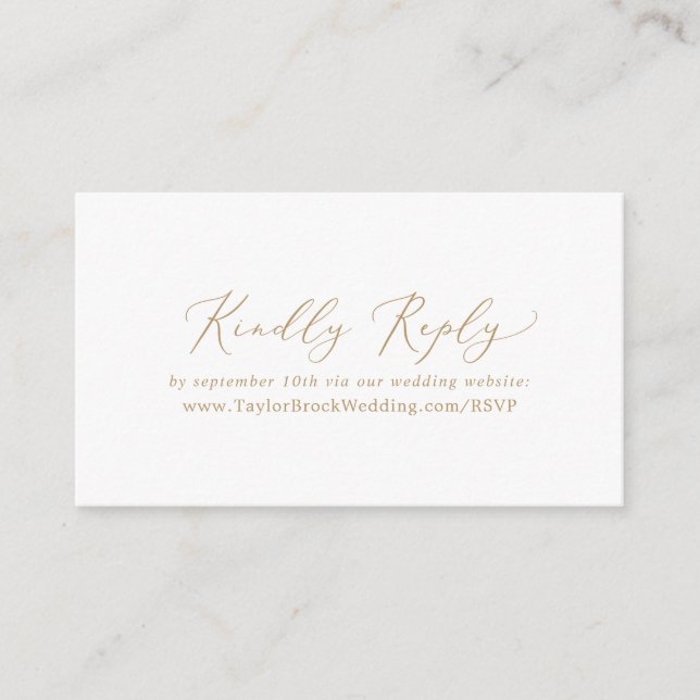 Delicate Gold Calligraphy Wedding Website RSVP Enclosure Card (Front)