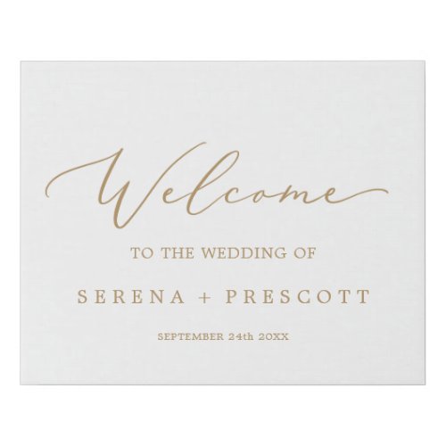 Delicate Gold Calligraphy Wedding Welcome Faux Canvas Print