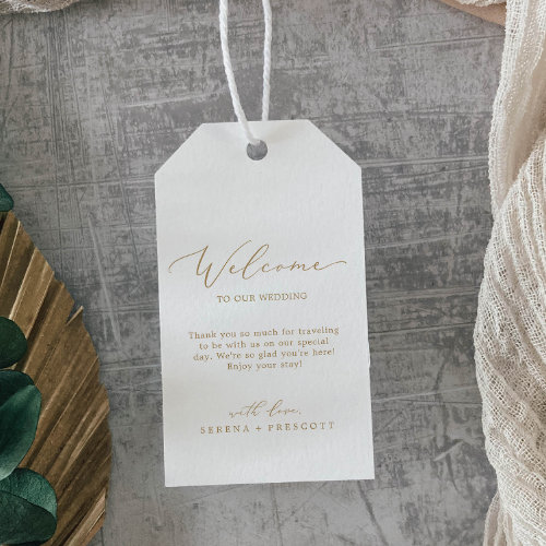 Delicate Gold Calligraphy Wedding Welcome Gift Tags