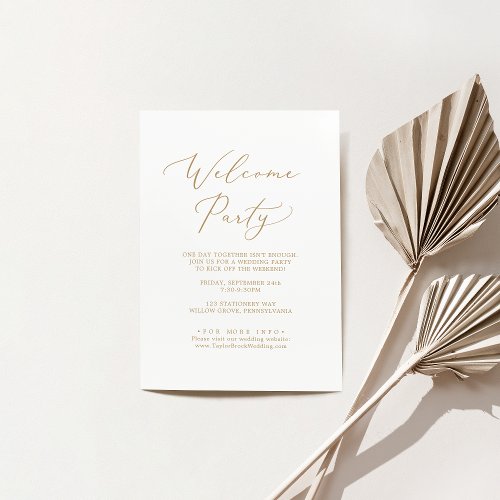 Delicate Gold Calligraphy Wedding Welcome Party Enclosure Card