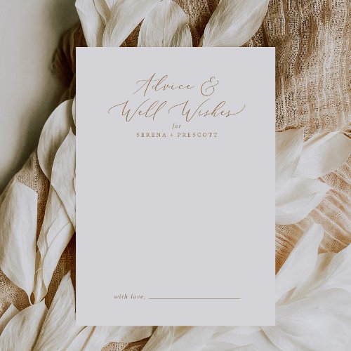 Delicate Gold Calligraphy Wedding Well Wishes and Advice Card