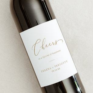 Delicate Gold Cheers Wedding Wine Labels