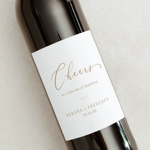 Delicate Gold Cheers Wedding Wine Labels