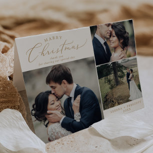 Delicate Gold Christmas Folded Holiday Wedding Letterpress Thank You Card
