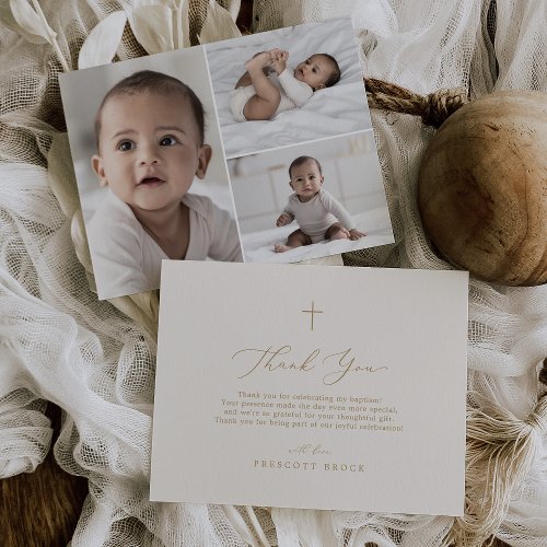 Delicate Gold Cream 3 Photo Boho Cross Baptism