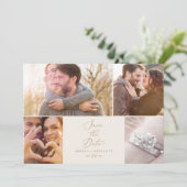 Delicate Gold Cream 4 Photo Collage Save The Date (Standing Front)