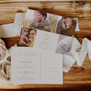Delicate Gold Cream 4 Photo Template Save the Date