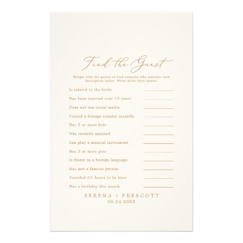 Delicate Gold Cream Find the Guest Wedding Game Flyer