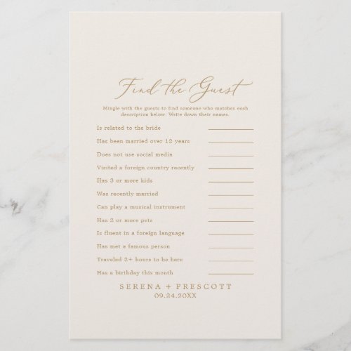 Delicate Gold Cream Find the Guest Wedding Game Flyer