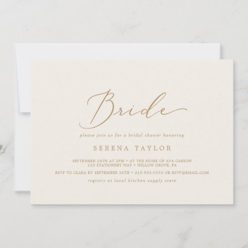 Delicate Gold Cream Horizontal Bride Bridal Shower Invitation