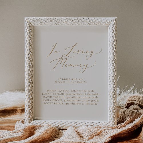 Delicate Gold Cream Loving Memory Wedding Memorial Poster