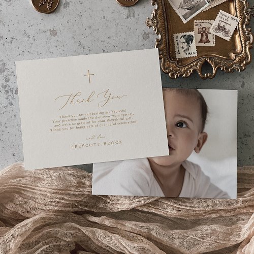 Delicate Gold Cream Photo Modern Cross Baptism