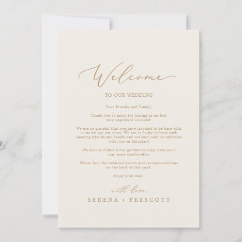 Delicate Gold  Cream Welcome Letter  Itinerary