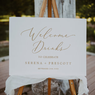 Delicate Gold Elegant Wedding Welcome Drinks Sign