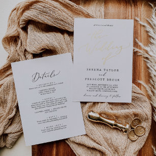 Delicate Gold Foil and Black Front Back Wedding Invitation