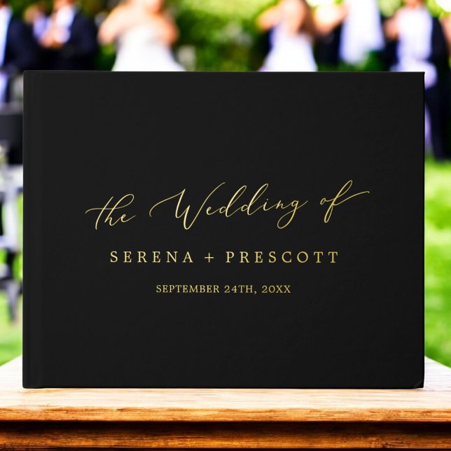 Delicate Gold Foil and Black Monogram Back Wedding Foil Guest Book (Delicate Gold Foil and Black Monogram Back Wedding Foil Guest Book)