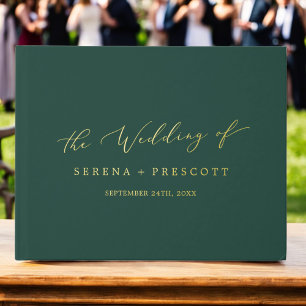 Delicate Gold Foil and Green Monogram Back Wedding Foil Guest Book