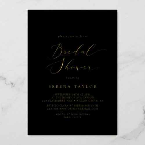 Delicate Gold Foil  Black Bridal Shower Foil Invitation