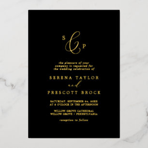 Delicate Gold Foil   Black Formal Monogram Wedding Foil Invitation