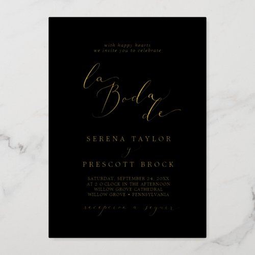 Delicate Gold Foil  Black La Boda De Wedding Foil Invitation