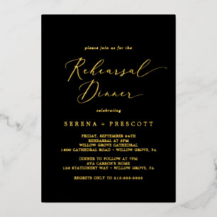 Delicate Gold Foil Black Rehearsal Dinner Foil Invitation