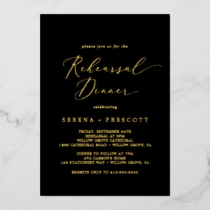 Delicate Gold Foil Black Rehearsal Dinner Invitation