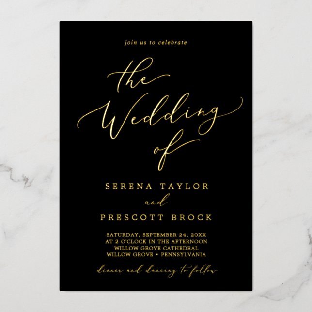 Delicate Gold Foil | Black The Wedding Of Foil Invitation (Front)
