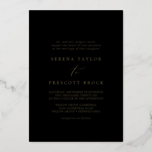 Delicate Gold Foil  Black Traditional Wedding Foil Invitation